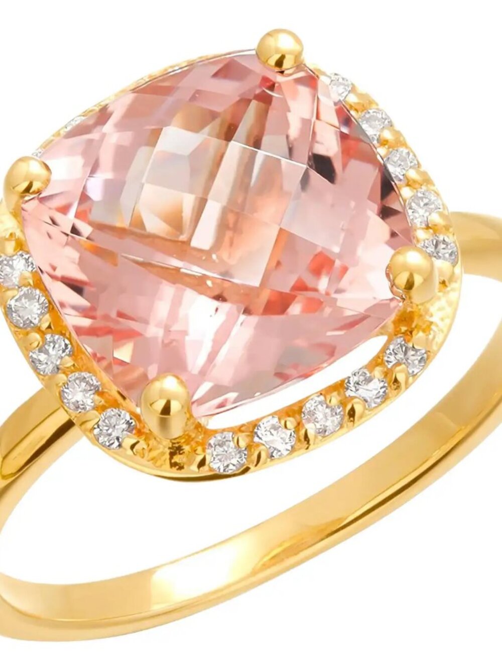 Cushion-Shaped Morganite Diamond 4.50 Carat Yellow Gold Halo Setting Ring